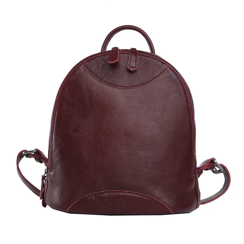 Genuine Leather Cute Women Backpack Bag Shoulder Bag Red Brown Leather Purse
