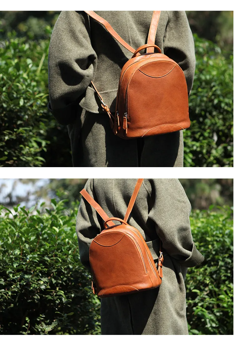 Genuine Leather Cute Women Backpack Bag Shoulder Bag Red Brown Leather Purse