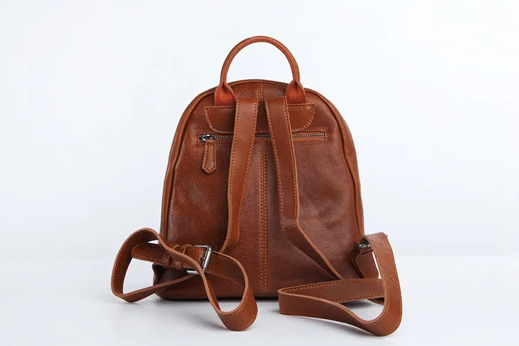 Genuine Leather Cute Women Backpack Bag Shoulder Bag Red Brown Leather Purse