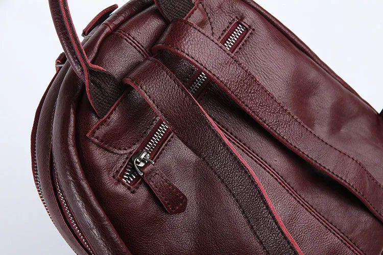 Genuine Leather Cute Women Backpack Bag Shoulder Bag Red Brown Leather Purse