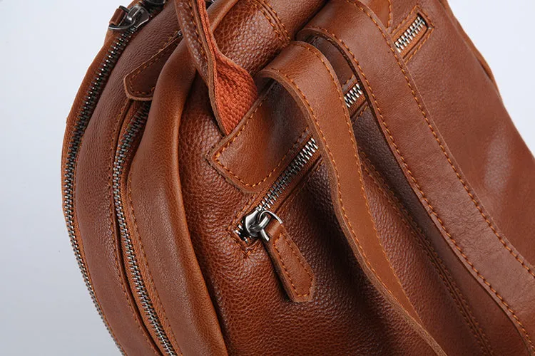 Genuine Leather Cute Women Backpack Bag Shoulder Bag Red Brown Leather Purse