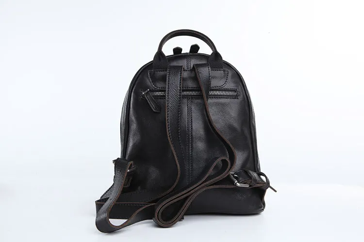 Genuine Leather Cute Women Backpack Bag Shoulder Bag Red Brown Leather Purse