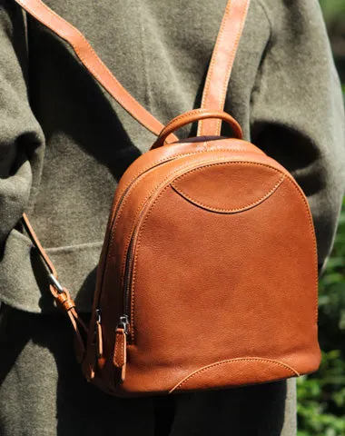 Genuine Leather Cute Women Backpack Bag Shoulder Bag Red Brown Leather Purse