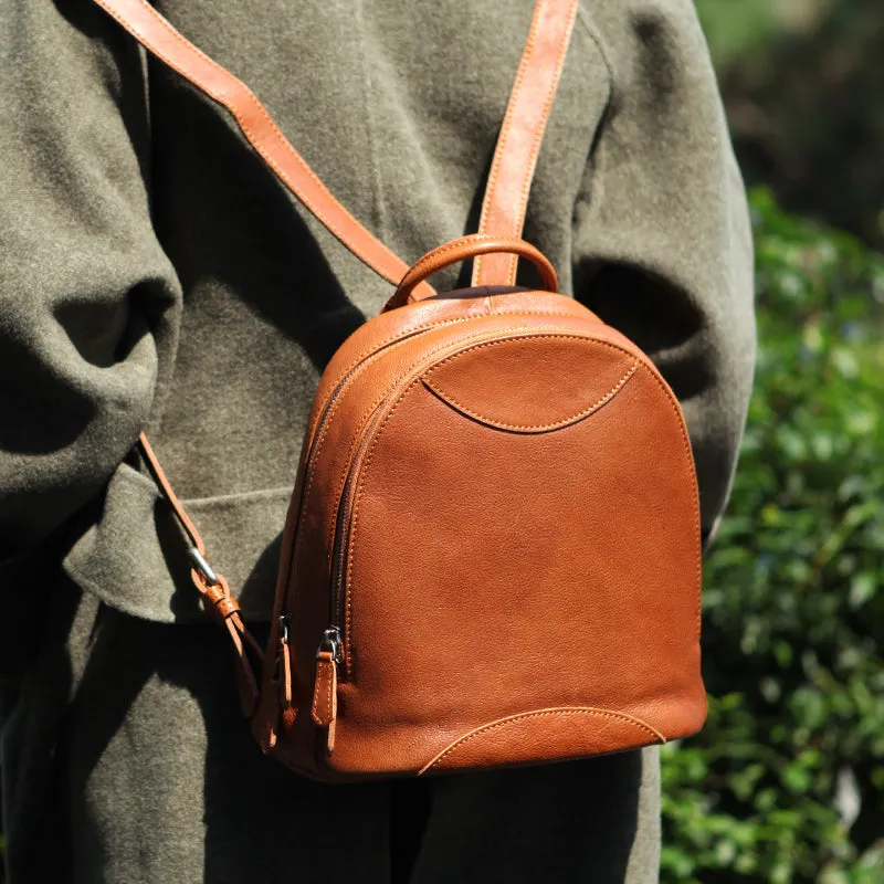 Genuine Leather Cute Women Backpack Bag Shoulder Bag Red Brown Leather Purse