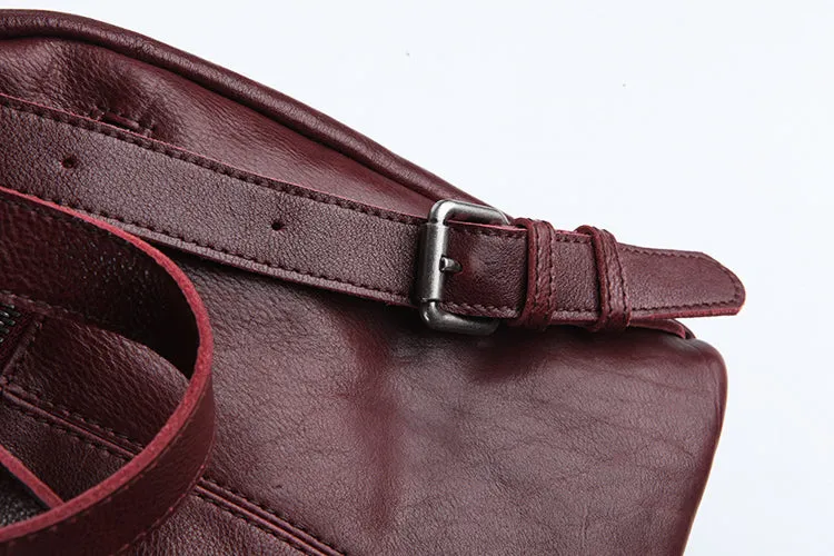 Genuine Leather Cute Women Backpack Bag Shoulder Bag Red Brown Leather Purse