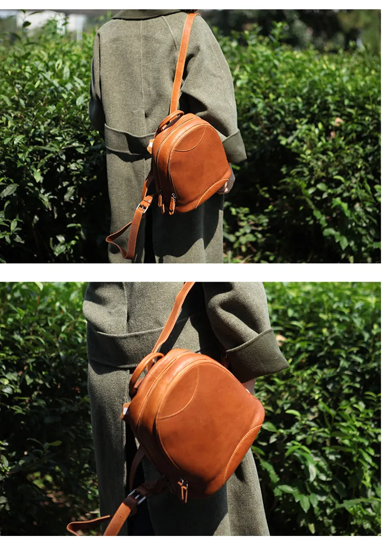 Genuine Leather Cute Women Backpack Bag Shoulder Bag Red Brown Leather Purse