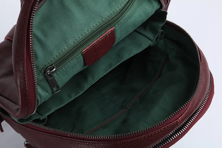 Genuine Leather Cute Women Backpack Bag Shoulder Bag Red Brown Leather Purse
