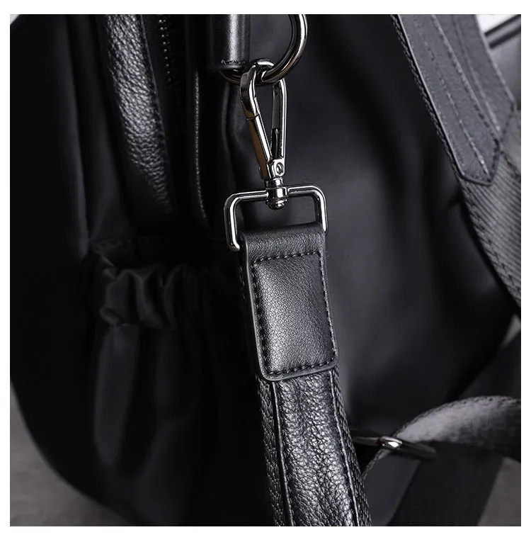 Girl Black Nylon Leather Satchel Rucksacks Womens School Backpack Purse Nylon Leather Travel Rucksack for Ladies