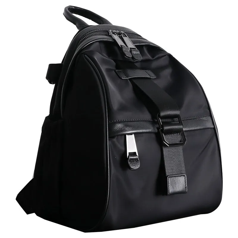 Girl Black Nylon Leather Satchel Rucksacks Womens School Backpack Purse Nylon Leather Travel Rucksack for Ladies