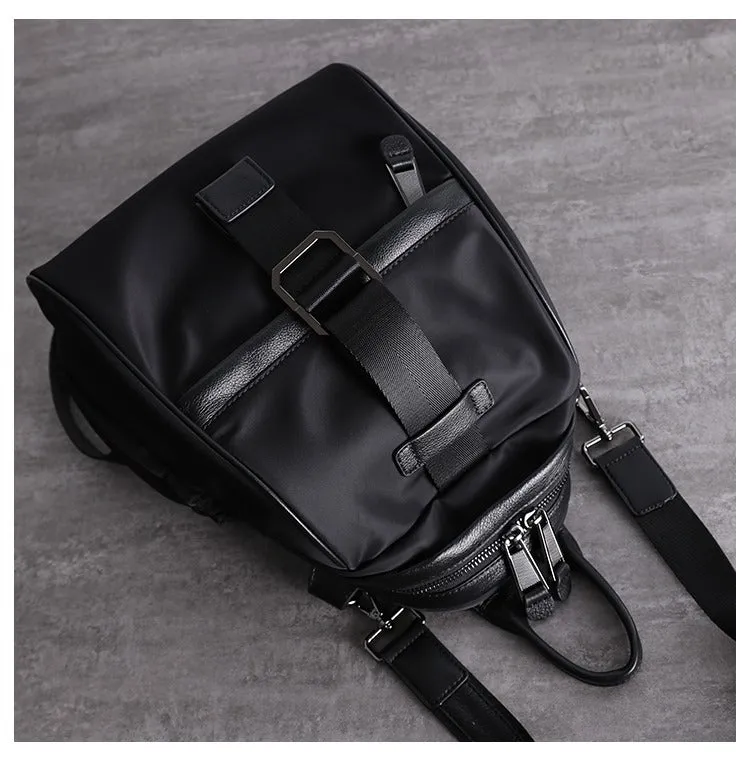 Girl Black Nylon Leather Satchel Rucksacks Womens School Backpack Purse Nylon Leather Travel Rucksack for Ladies