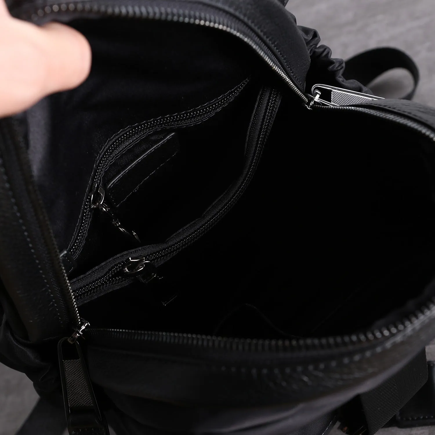 Girl Black Nylon Leather Satchel Rucksacks Womens School Backpack Purse Nylon Leather Travel Rucksack for Ladies