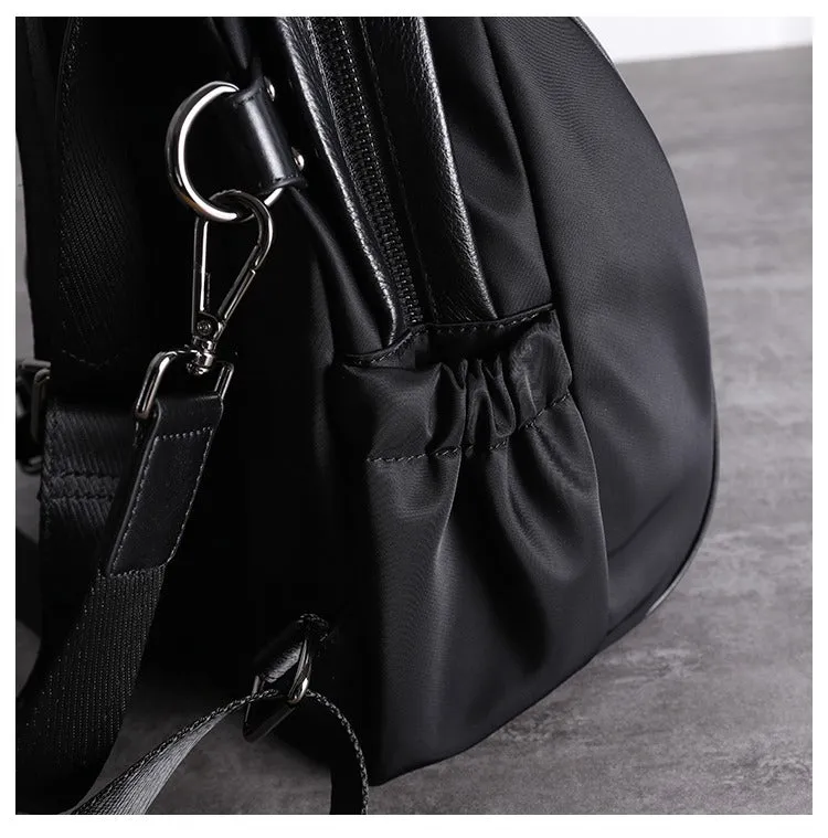 Girl Black Nylon Leather Satchel Rucksacks Womens School Backpack Purse Nylon Leather Travel Rucksack for Ladies