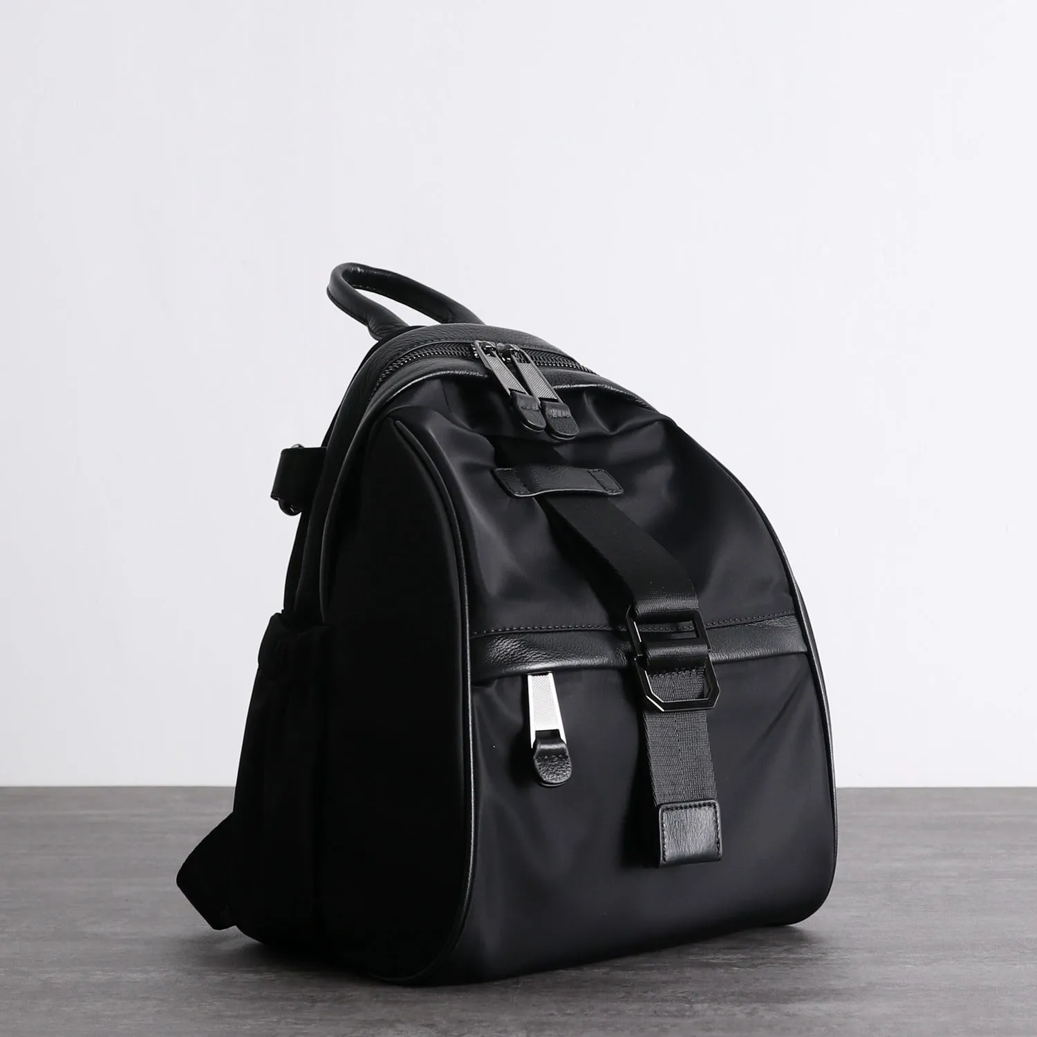 Girl Black Nylon Leather Satchel Rucksacks Womens School Backpack Purse Nylon Leather Travel Rucksack for Ladies
