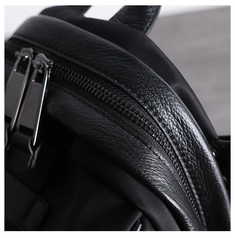 Girl Black Nylon Leather Satchel Rucksacks Womens School Backpack Purse Nylon Leather Travel Rucksack for Ladies