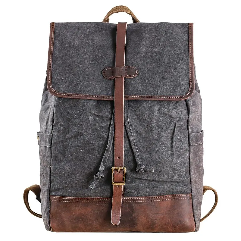Gray Waxed Canvas Mens Large 15'' Laptop Backpack College Backpack Hiking Backpack for Men