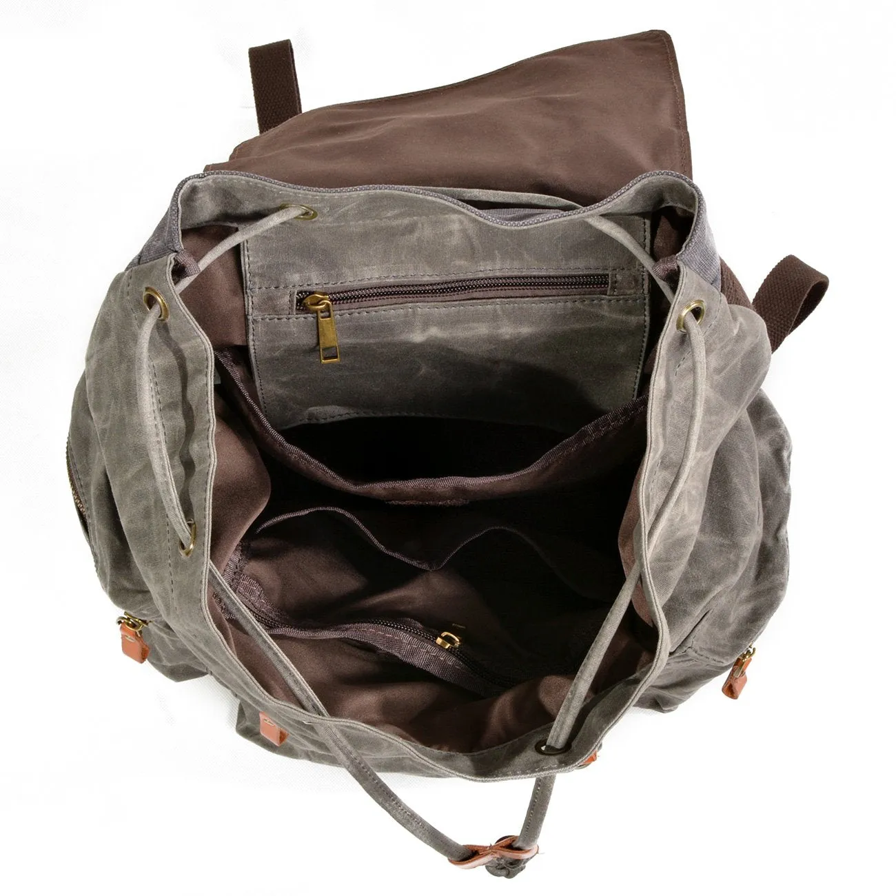 Gray Waxed Canvas Mens Waterproof Large 14???? Hiking Backpack Travel Backpack Computer Backpack College Backpack for Men