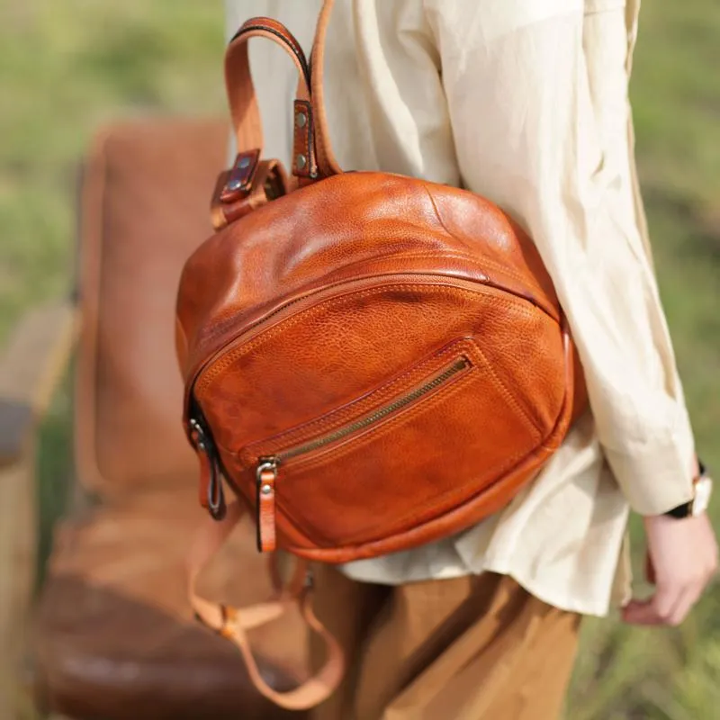 Green Vintage Womens Leather Small Satchel Backpack Brown Satchel Backpack for Women