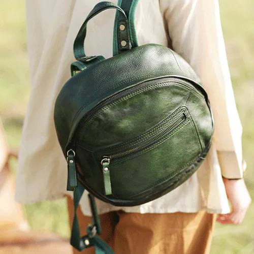 Green Vintage Womens Leather Small Satchel Backpack Brown Satchel Backpack for Women