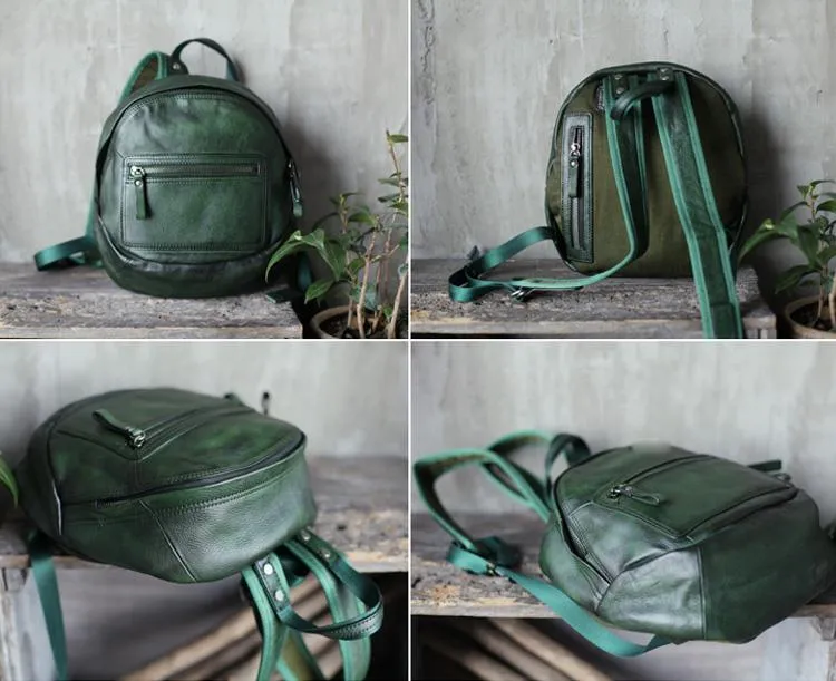 Green Vintage Womens Leather Small Satchel Backpack Brown Satchel Backpack for Women