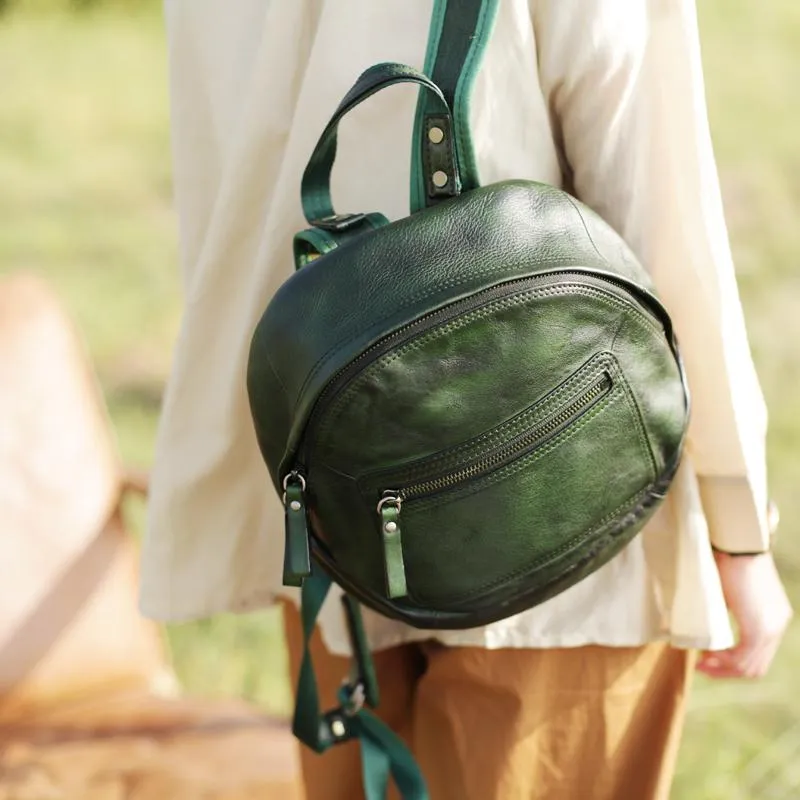 Green Vintage Womens Leather Small Satchel Backpack Brown Satchel Backpack for Women