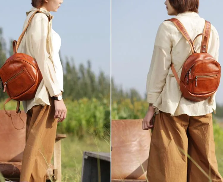 Green Vintage Womens Leather Small Satchel Backpack Brown Satchel Backpack for Women