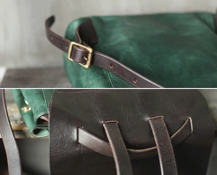 Green Womens Leather Satchel Backpack Small Vintage Green Leather Backpack Womens Purse