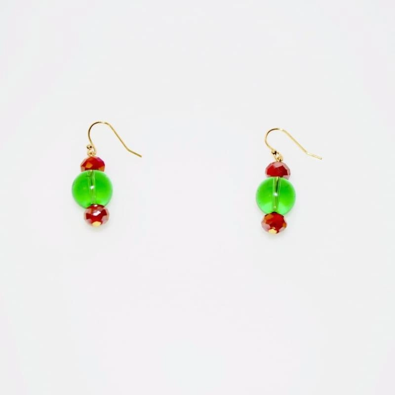 Green Quartz Red Crystal Dangle Earrings