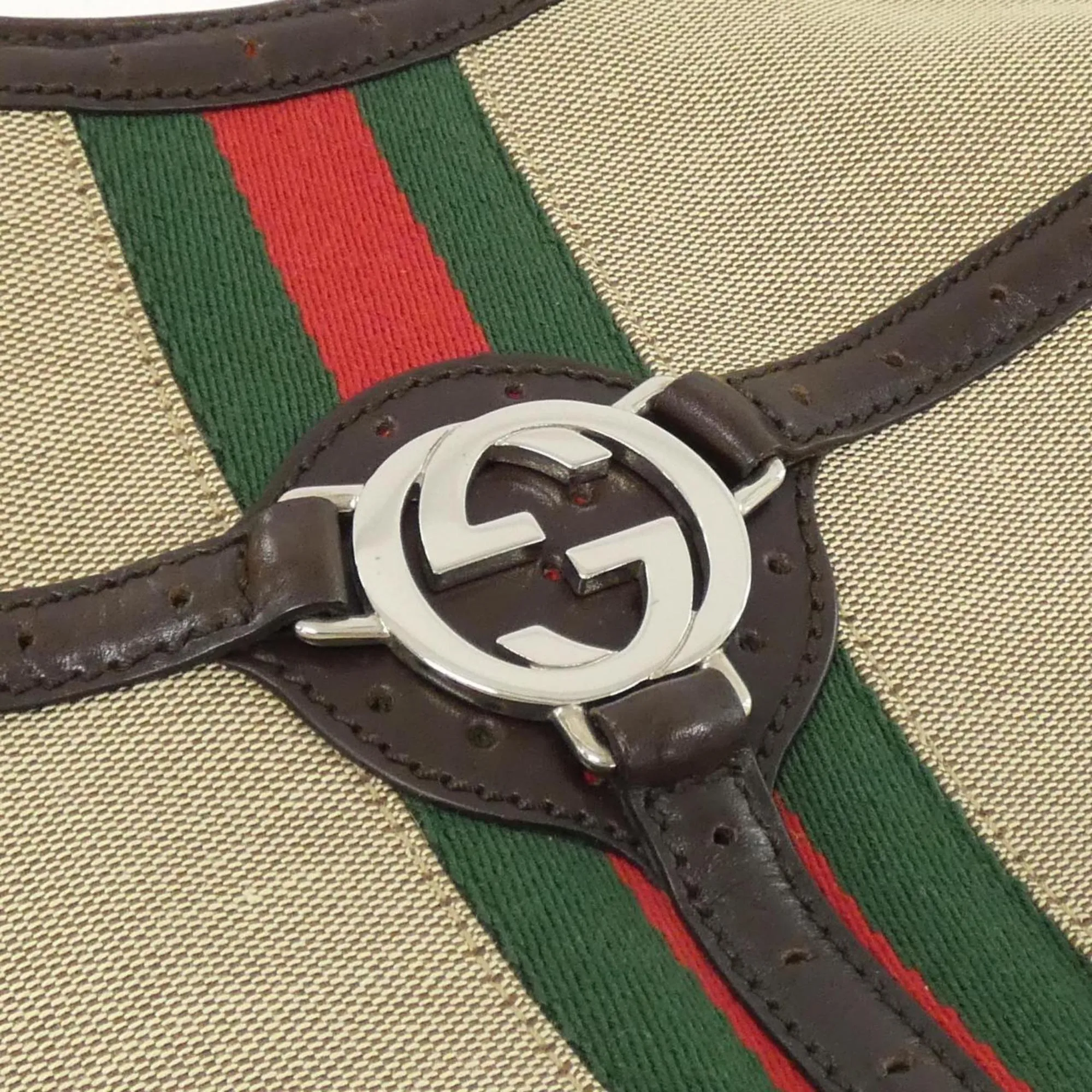 Gucci  Canvas Leather Shoulder Bag (Pre-Owned)