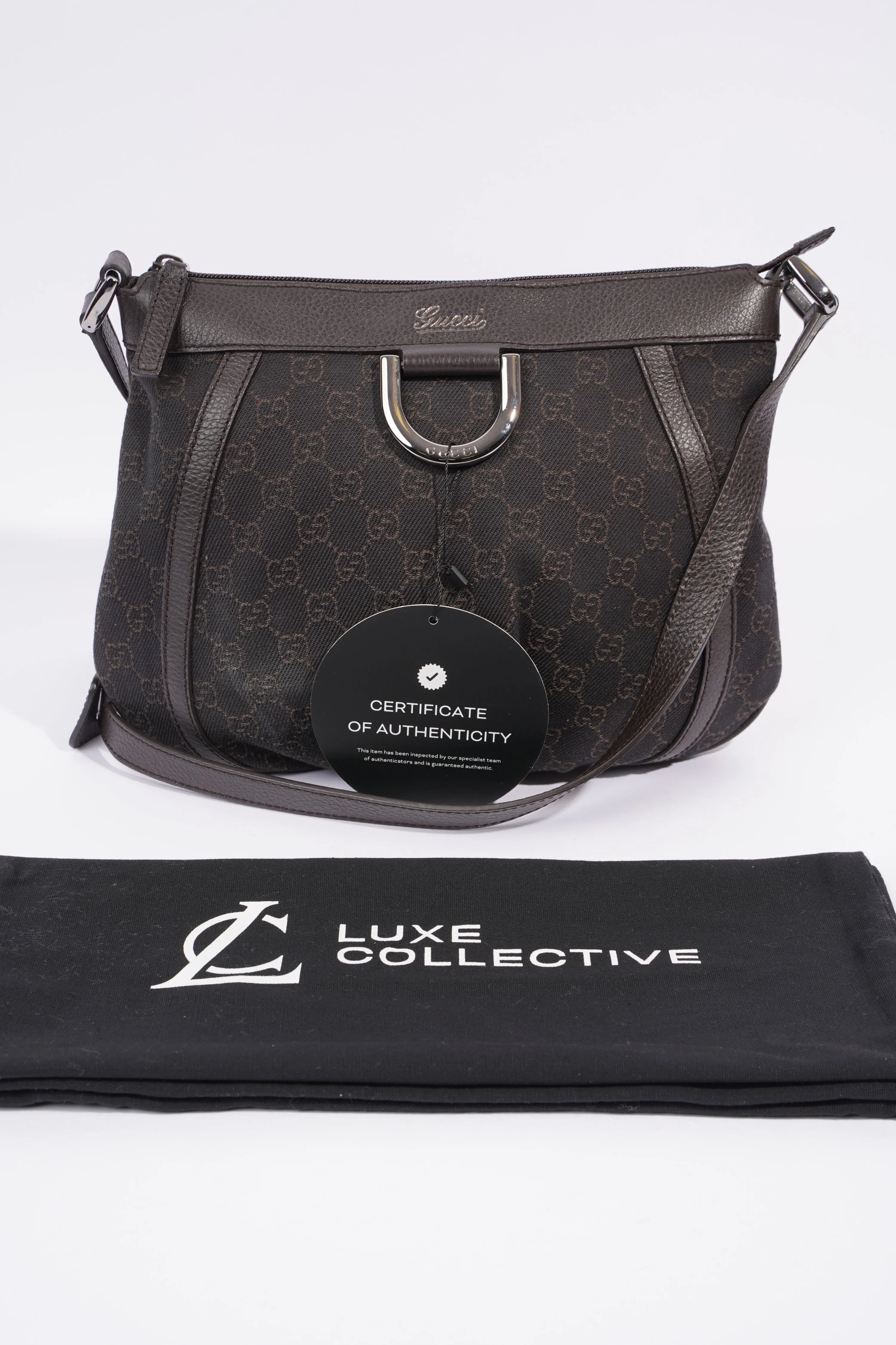 Gucci D Ring Shoulder Bag Black Supreme Canvas