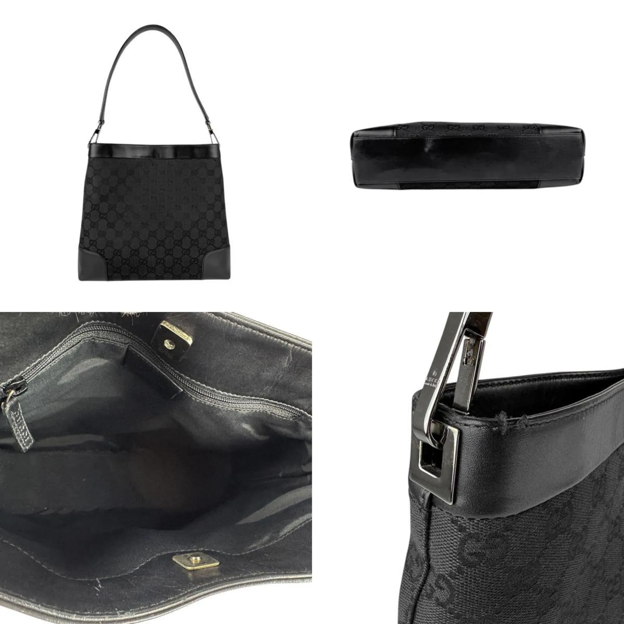 Gucci Gg Canvas Leather Shoulder Bag (Pre-Owned)
