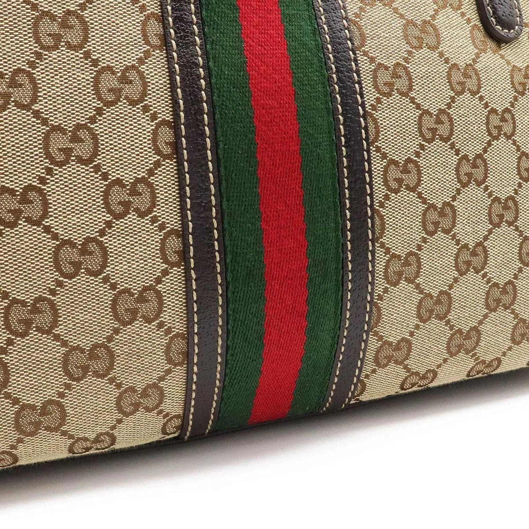 Gucci GG Canvas Sherry Line Tote Bag Shoulder Khaki Beige Dark Brown 161717