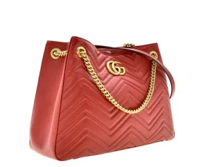 Gucci GG Marmont Apollo Chevron Tote Shoulder Bag in Red