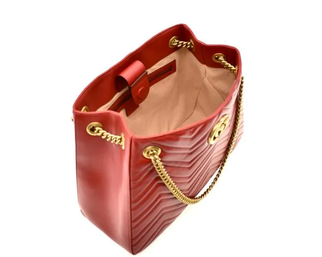 Gucci GG Marmont Apollo Chevron Tote Shoulder Bag in Red