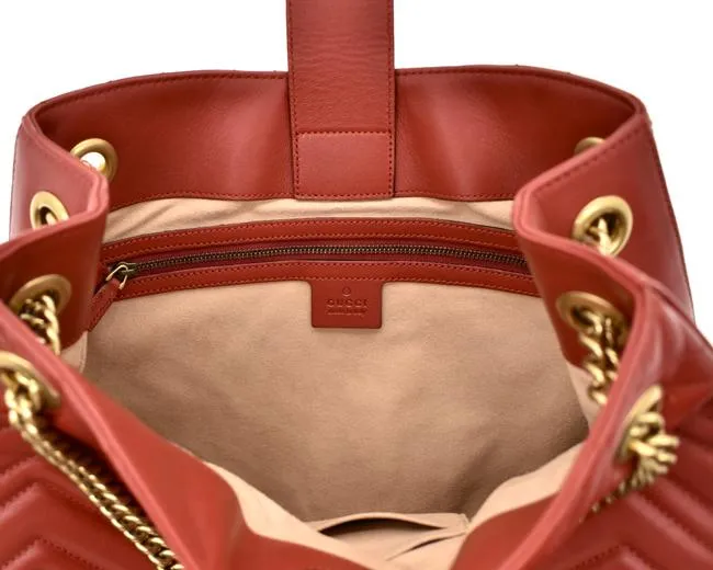 Gucci GG Marmont Apollo Chevron Tote Shoulder Bag in Red