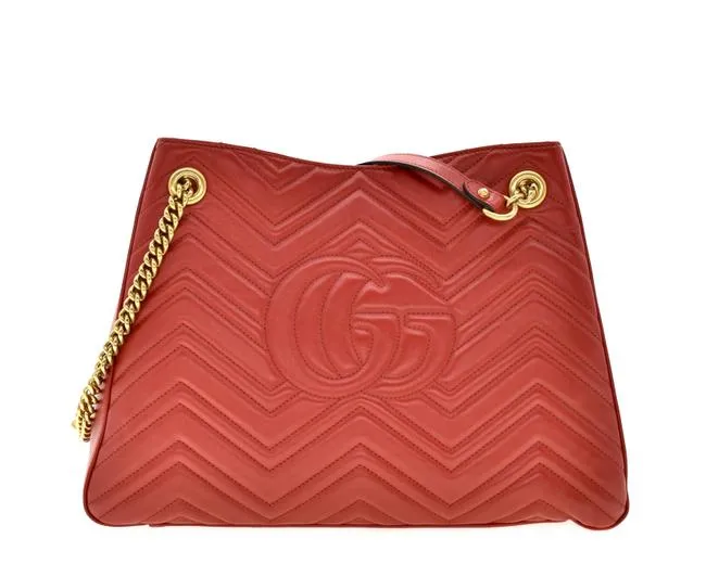 Gucci GG Marmont Apollo Chevron Tote Shoulder Bag in Red