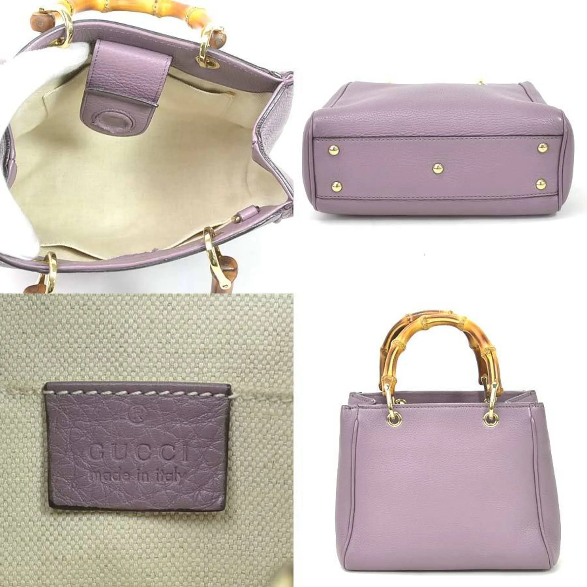 Gucci Handbag Diagonal Shoulder Bag 2Way Bamboo Purple Leather GUCCI Women's 368823