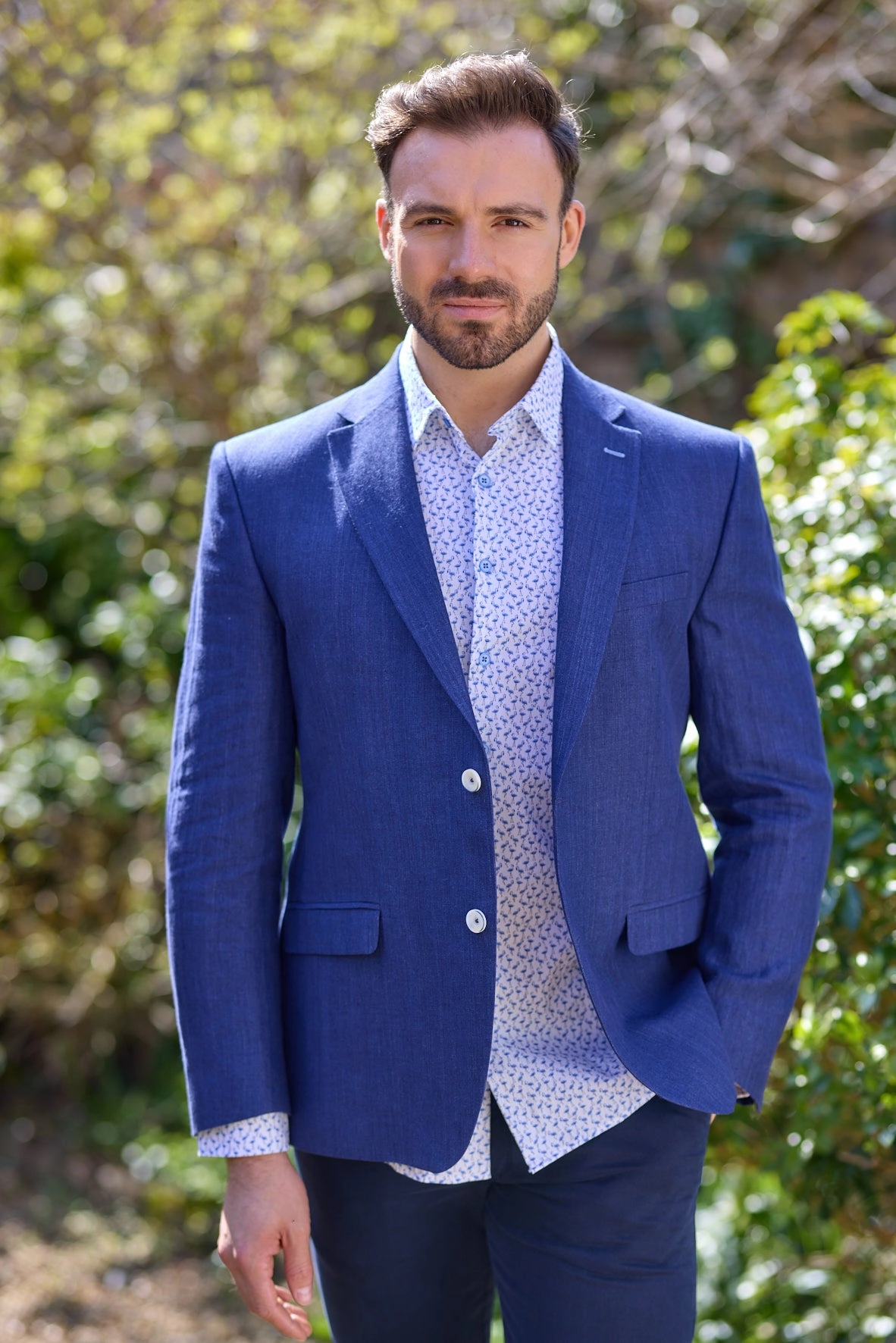 Gun Hill Mens Imola linen jacket - Navy marl