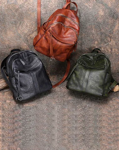 Handmade Black Gray Leather Backpack Womens Best School Rucksack Ladies Leather Backpack Purses