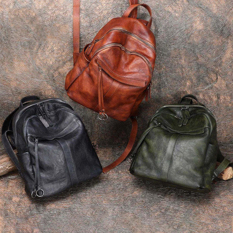Handmade Black Gray Leather Backpack Womens Best School Rucksack Ladies Leather Backpack Purses
