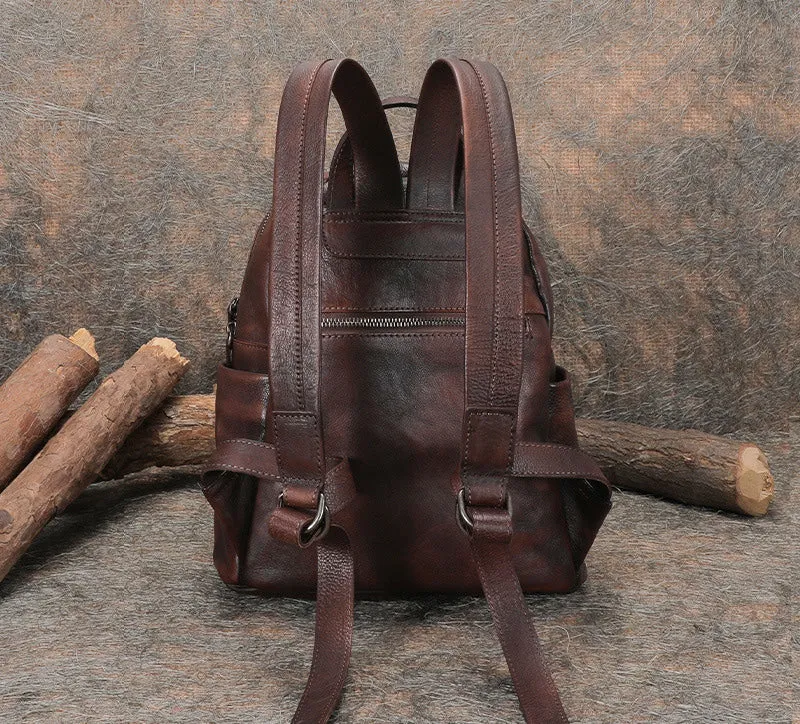 Handmade Black Gray Leather Backpack Womens Best School Rucksack Ladies Leather Backpack Purses