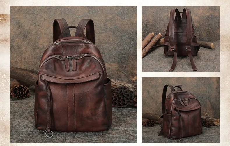 Handmade Black Gray Leather Backpack Womens Best School Rucksack Ladies Leather Backpack Purses