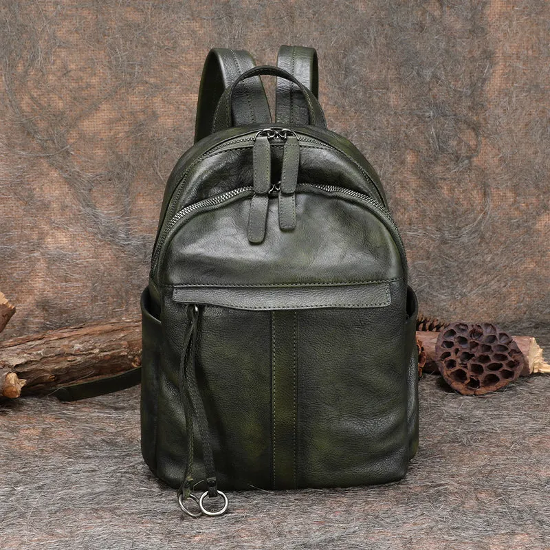 Handmade Black Gray Leather Backpack Womens Best School Rucksack Ladies Leather Backpack Purses