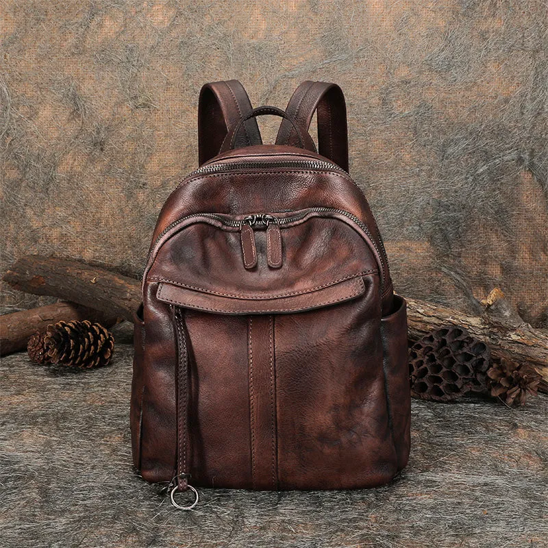 Handmade Black Gray Leather Backpack Womens Best School Rucksack Ladies Leather Backpack Purses