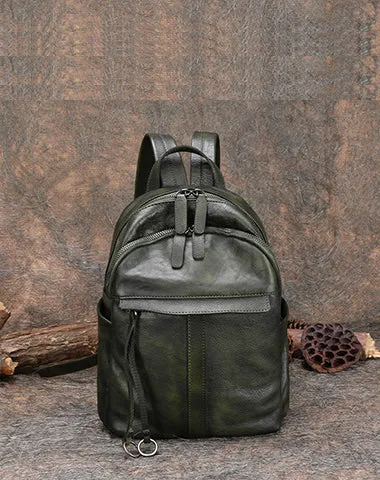 Handmade Black Gray Leather Backpack Womens Best School Rucksack Ladies Leather Backpack Purses