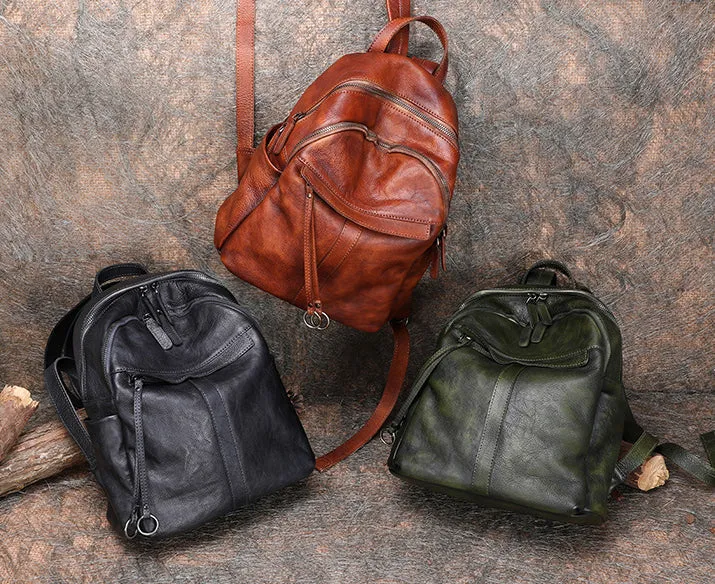 Handmade Black Gray Leather Backpack Womens Best School Rucksack Ladies Leather Backpack Purses