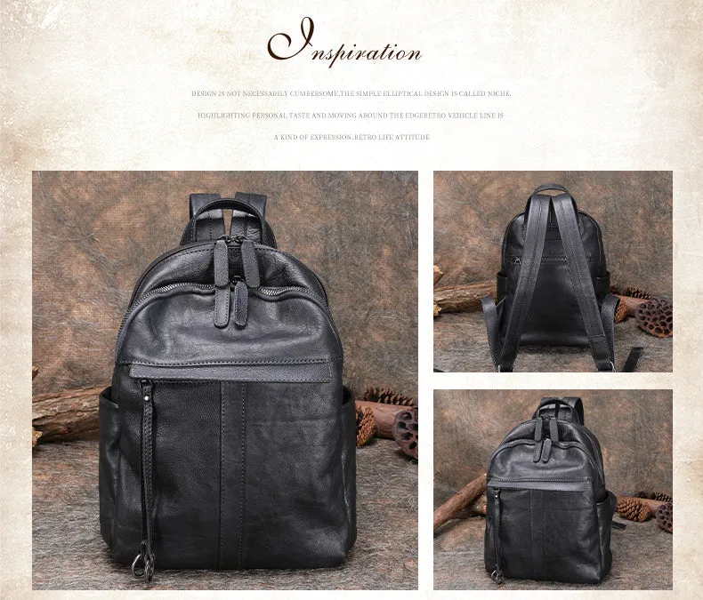 Handmade Black Gray Leather Backpack Womens Best School Rucksack Ladies Leather Backpack Purses