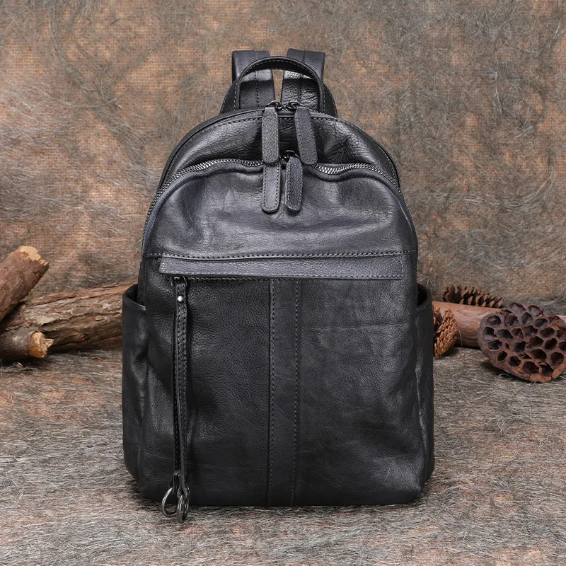 Handmade Black Gray Leather Backpack Womens Best School Rucksack Ladies Leather Backpack Purses