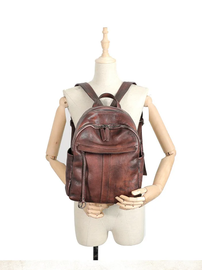 Handmade Black Gray Leather Backpack Womens Best School Rucksack Ladies Leather Backpack Purses