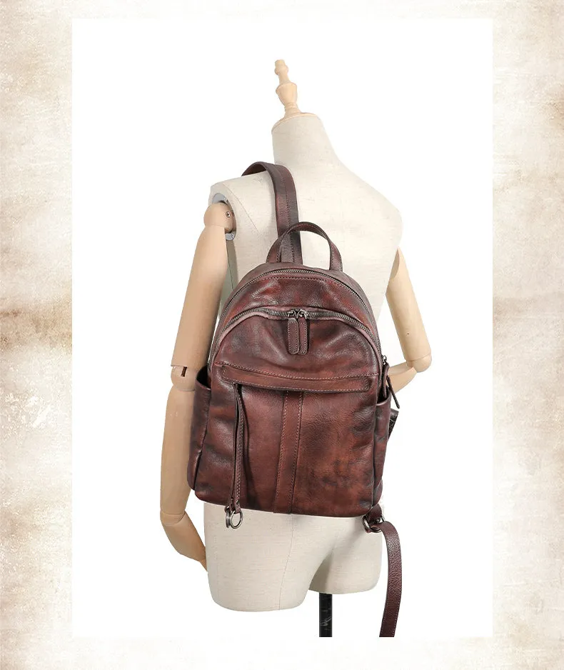 Handmade Black Gray Leather Backpack Womens Best School Rucksack Ladies Leather Backpack Purses