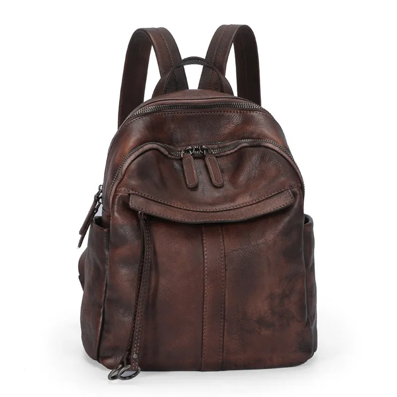 Handmade Black Gray Leather Backpack Womens Best School Rucksack Ladies Leather Backpack Purses